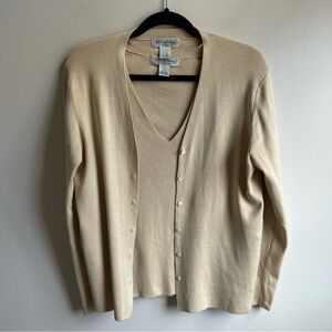Classic women's Beige Button Cardigan Sweater Set Silk Blend